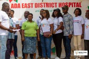 The Ephraim & Friends Foundation team stands together at the Ada East District Hospital, showcasing their commitment to community health and support during a collaborative event